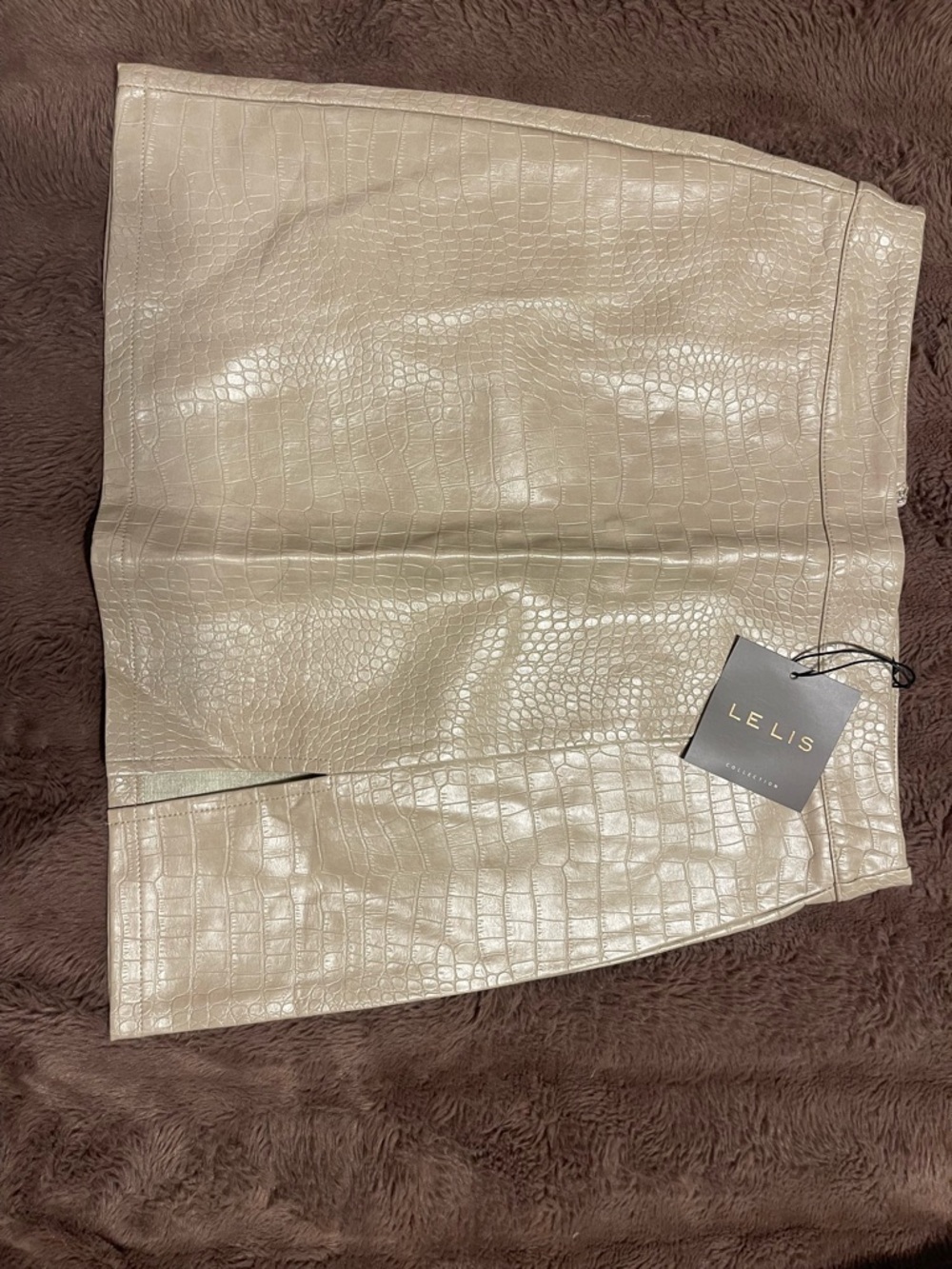 Le Lis Croc-Embossed Mini Skirt in  Beige